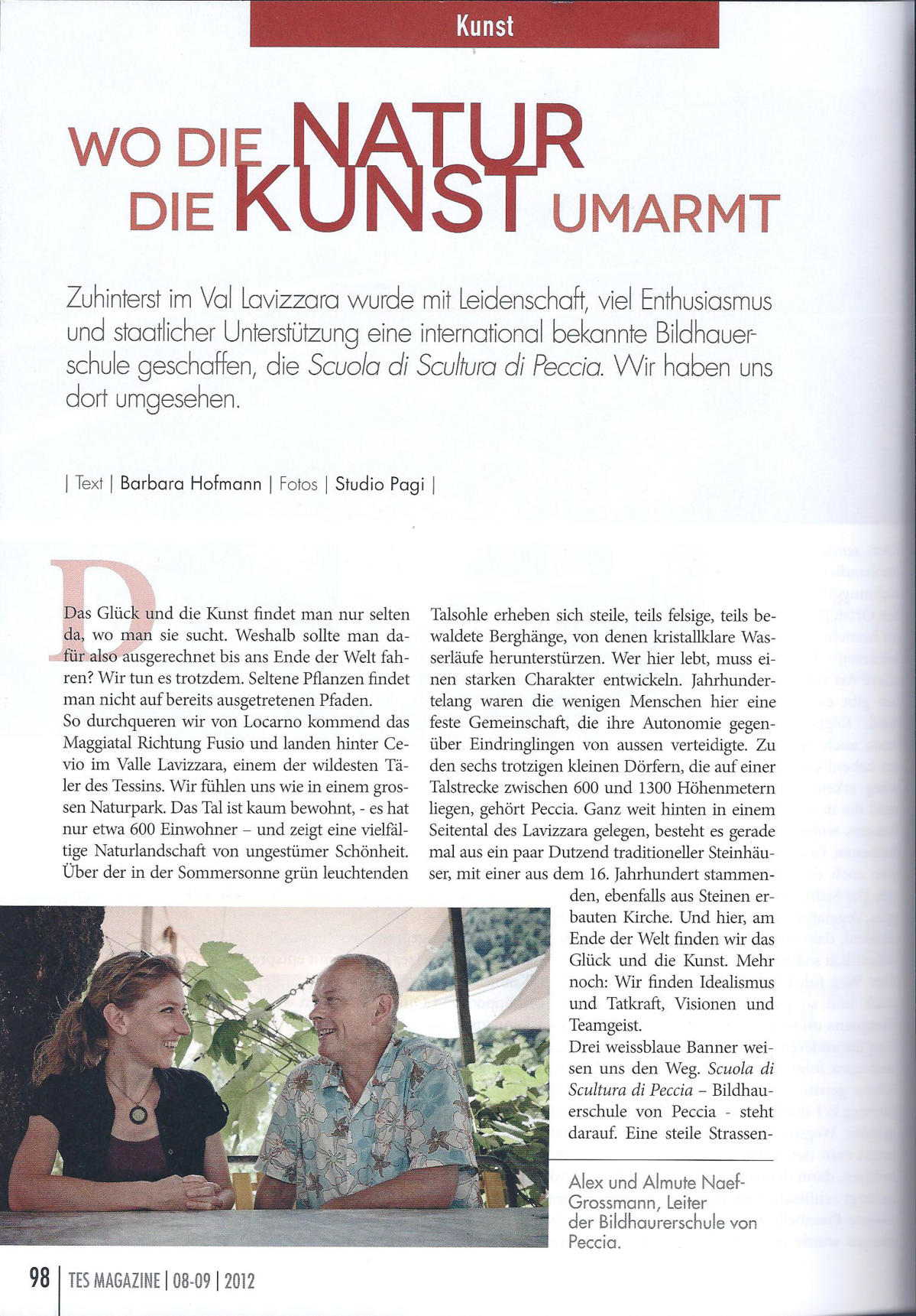 TES - Die unabhängige Tessiner Zeitschrift für die Schweiz (Seite 1/4 "Wo die Natur die Kunst umarmt")